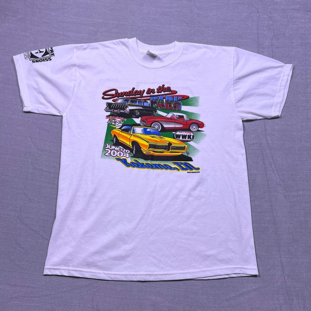 Vintage Muscle Car Show Sunday in the Park Kokomo 2004  T Shirt Size Large White